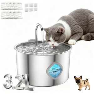 New Pet Water Fountain Stainless Steel 3.2L Filtration Fountain For Cats Puppy